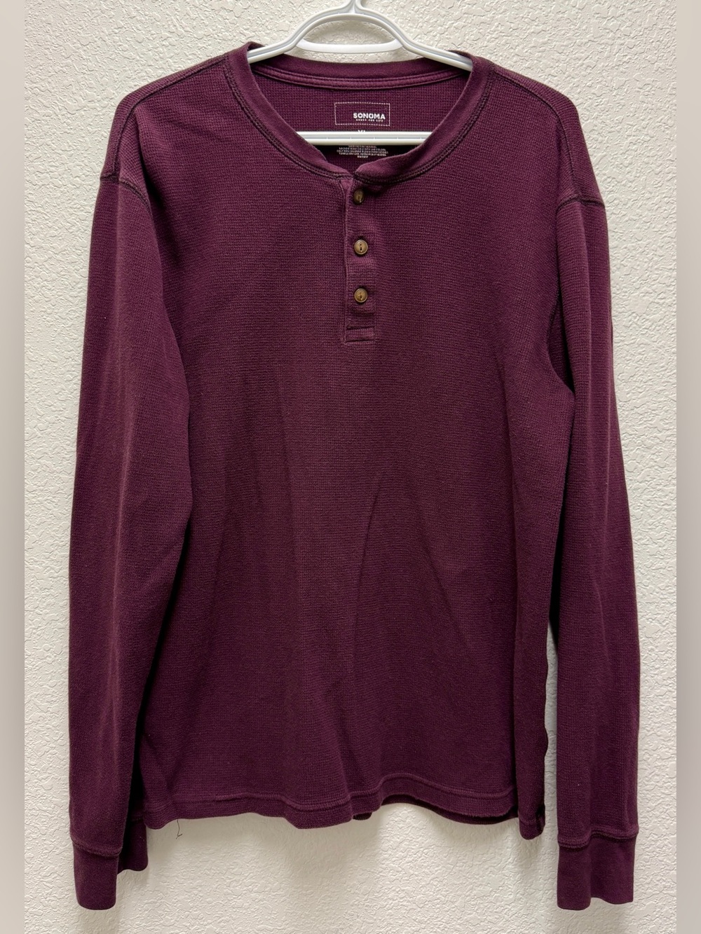 Men's XL Sonoma Goods For Life Essential Long Sleeve Waffle Henley Tee Plum